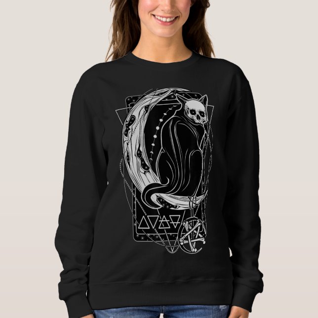 Sudadera Tarjeta Tarot Crescent Moon And Cat Graphic (Anverso)