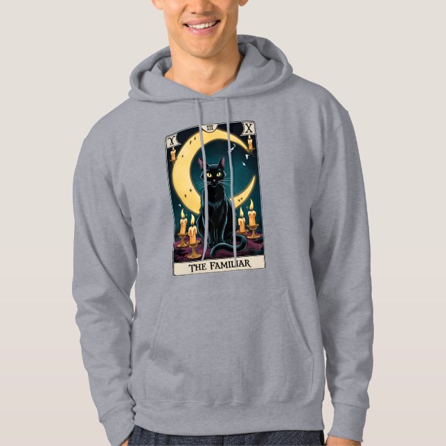 Sudadera Tarjeta Tarot de gato negro espeluznante (Anverso)