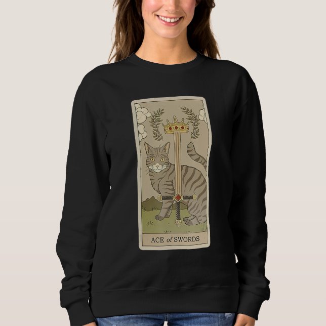Sudadera Tarot Card Ace Of Swords And Cat Cosmic Graphic Ca (Anverso)