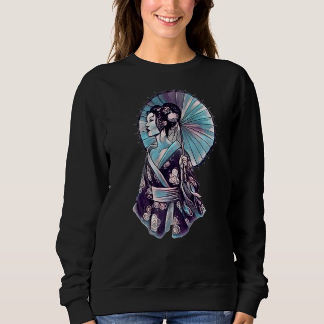 Sudadera Tattoo Samurai, japonés Geisha Parasol Bonito (Anverso)