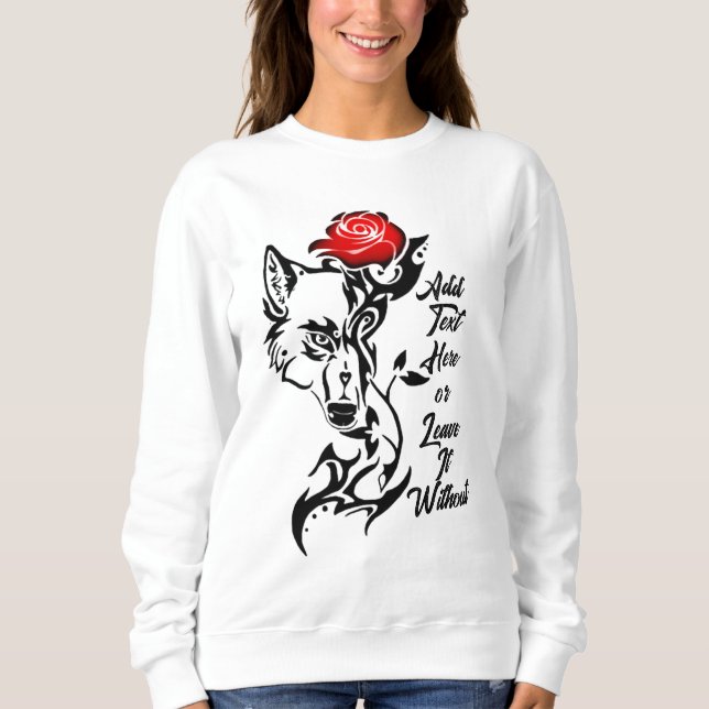Sudadera Tattoo She-Wolf Head y Red Rose Sweatshirt (Anverso)