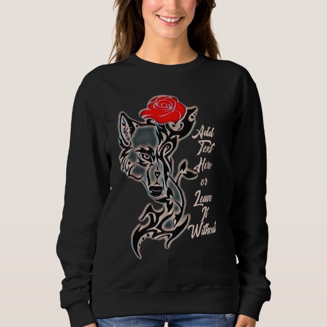 Sudadera Tattoo She-Wolf Head y Red Rose Sweatshirt (Anverso)