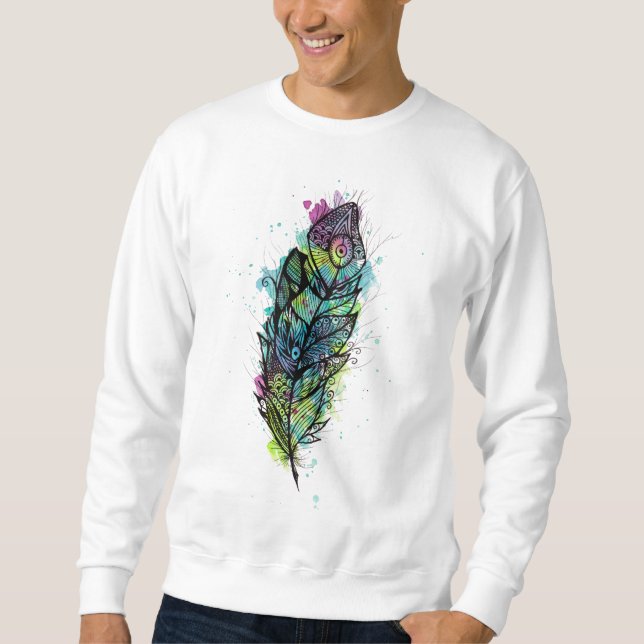 Sudadera Tatuaje de la pluma de la acuarela (Anverso)