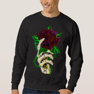 Sudadera Tatuaje del Rosa de la mano del esqueleto
