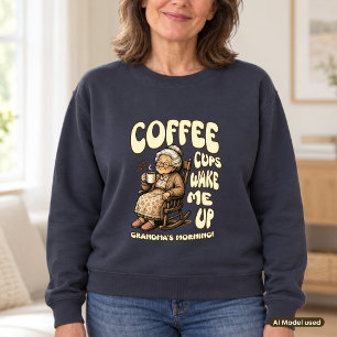 Sudadera Tazas de café me despiertan divertida abuela retro