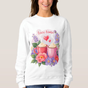 Sudadera Tazas de Cocoa de San Valentín con Flores y Corazo