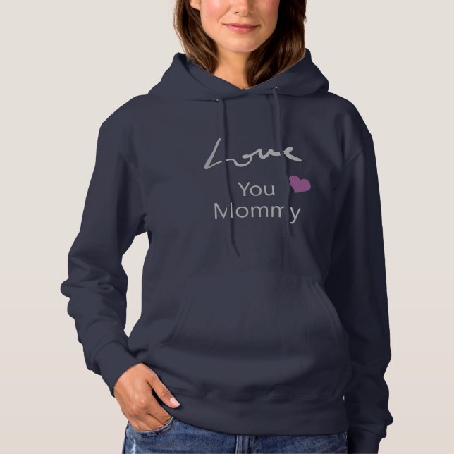 Sudadera Te Amo Mamá Elegante Guión Plateado Azul (Anverso)