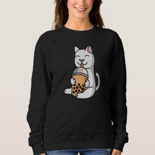 Sudadera Té de Leche con Burbujas Boba Gato Blanco Mascota