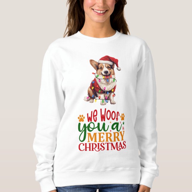 Sudadera Te saludamos con un dulce Corgi de Navidad (Anverso)