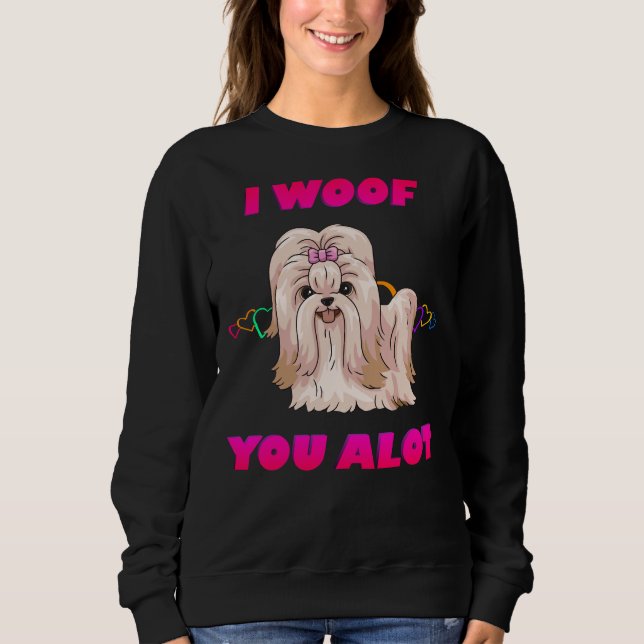 Sudadera Te Wooley Mucho Crema De Texto Rosa Shih Tzu (Anverso)