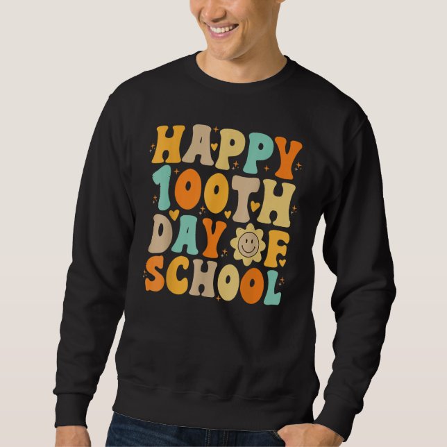 Sudadera Teacher Kids Retro Groovy 100 Days Happy 100th Day (Anverso)