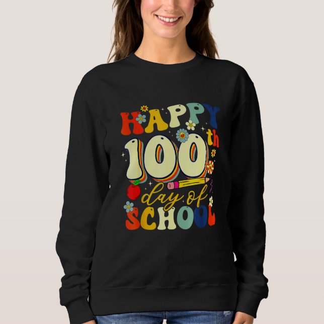 Sudadera Teacher Kids Retro Groovy 100 Days Happy 100th Day (Anverso)