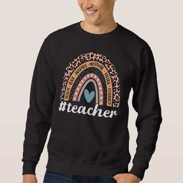 Sudadera Teacher Rainbow Leopard Education Classroom (Anverso)