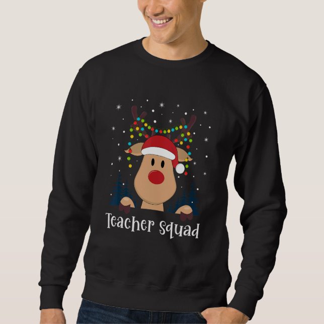Sudadera Teacher Squad Christmas Reindeer Lights Tree Xmas  (Anverso)