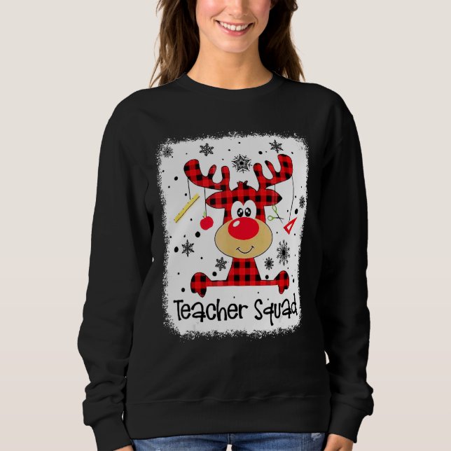 Sudadera Teacher Squad Cute Red Plaid Reindeer Snow  Christ (Anverso)