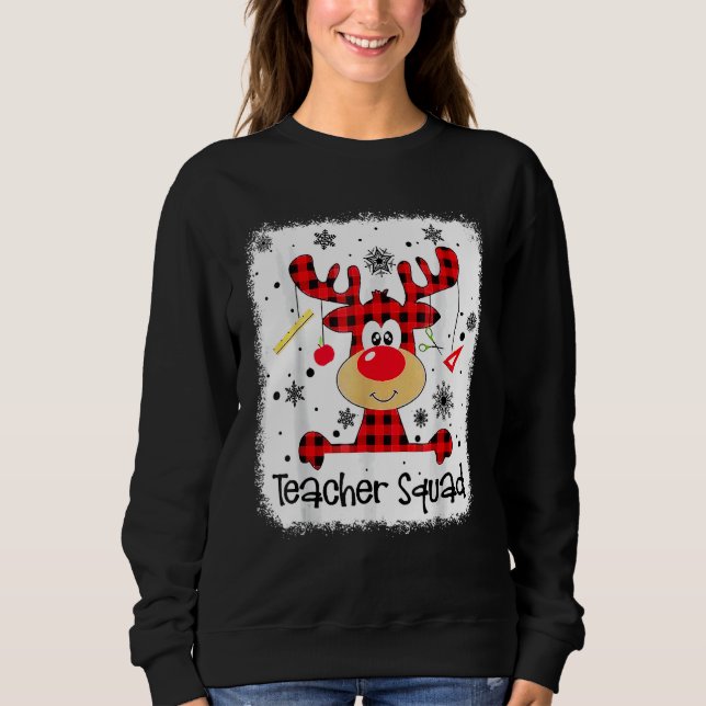 Sudadera Teacher Squad Cute Red Plaid Reindeer Snow  Christ (Anverso)