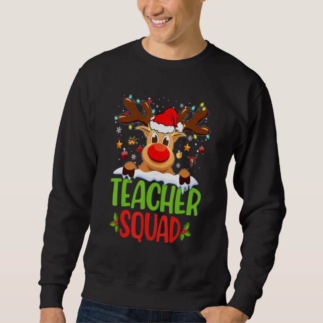 Sudadera Teacher Squad Santa Reindeer Christmas Lights Xmas (Anverso)