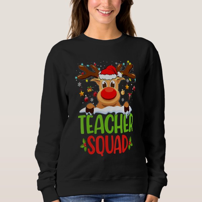 Sudadera Teacher Squad Santa Reindeer Christmas Lights Xmas (Anverso)