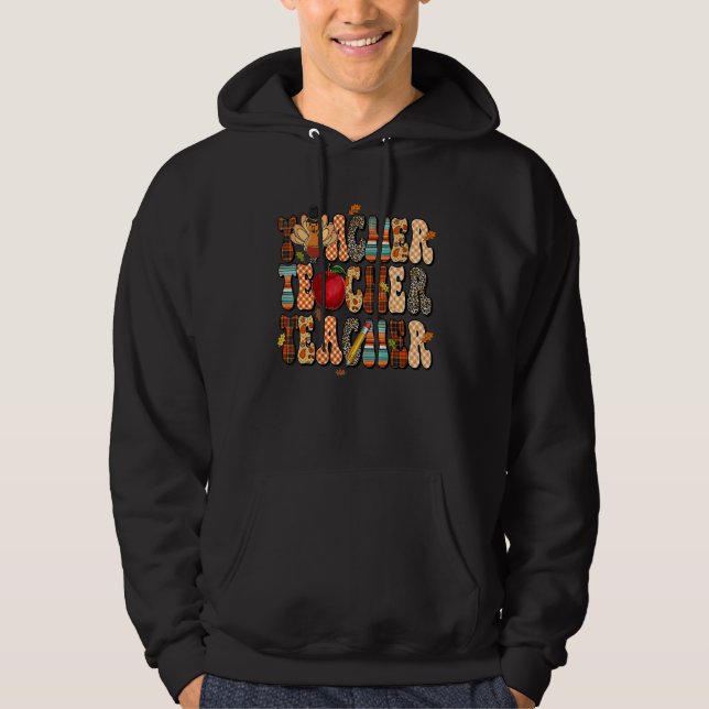 Sudadera Teacher Thanksgiving Retro Fall Autumn Leopard App (Anverso)