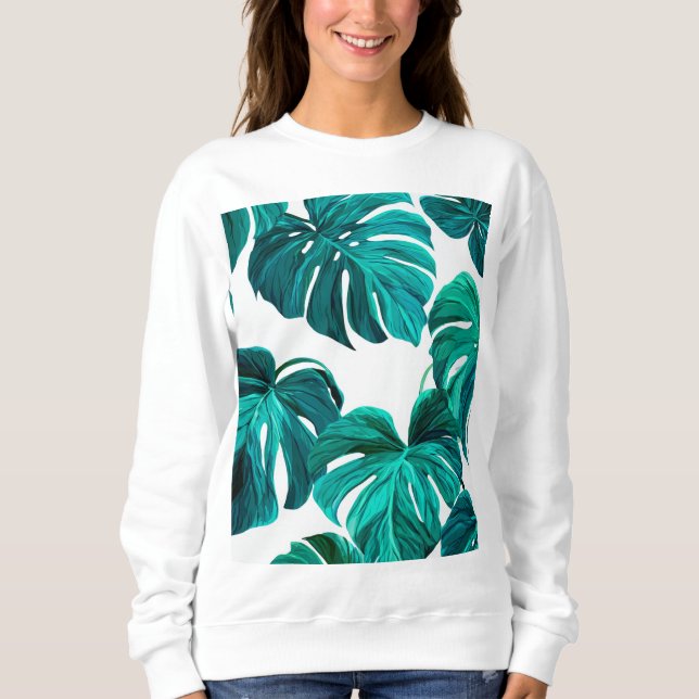Sudadera Teal Tropical Monstera Leaf Seamless Pattern Art (Anverso)