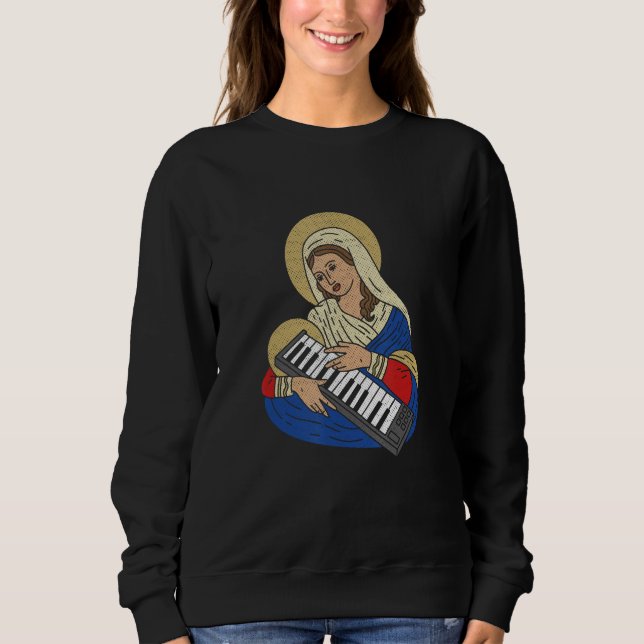 Sudadera Techno DJ Virgin Mary With A Synthesizer 80s Audio (Anverso)