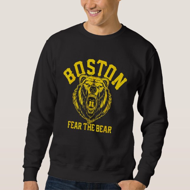 Sudadera Teme La Cuidado Con El Hockey Del Oso De Boston Br (Anverso)