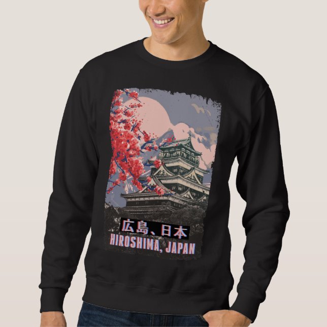 Sudadera Templo japonés Hiroshima Anime Cerezo en flor (Anverso)