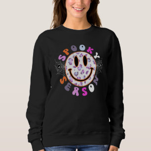 Sudadera Temporada Espeluznante Retro Cara Feliz Patrón Leo