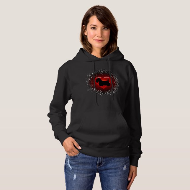 Sudadera Terrier escocés, corazón, silueta, nieve, rojo (Anverso completo)