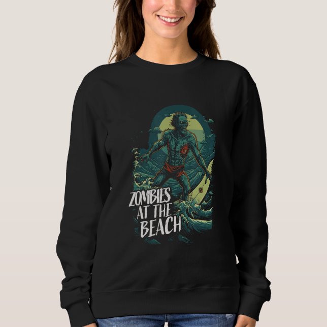 Sudadera Terror Retro de No Muertos  Zombies en la Playa  S (Anverso)