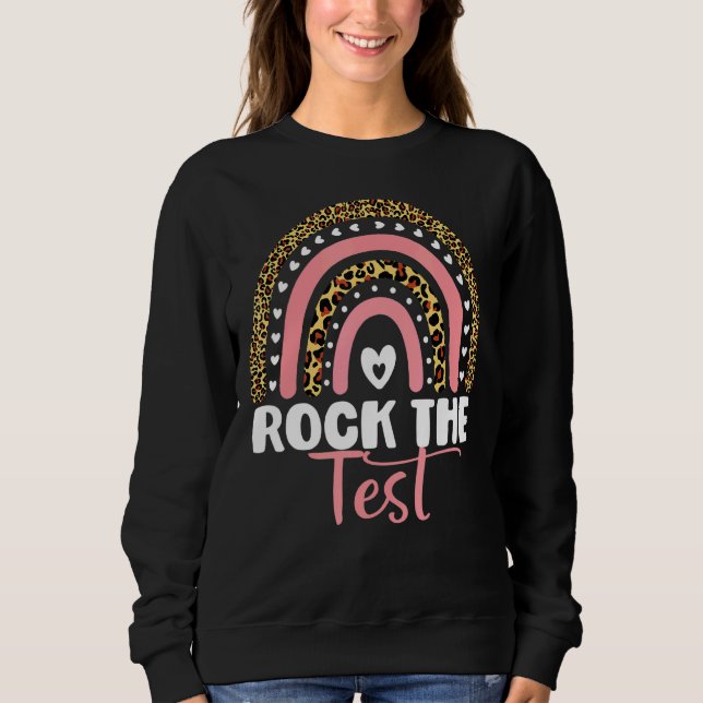 Sudadera Test Day Rock the Test Rainbow Leopard Teacher Stu (Anverso)