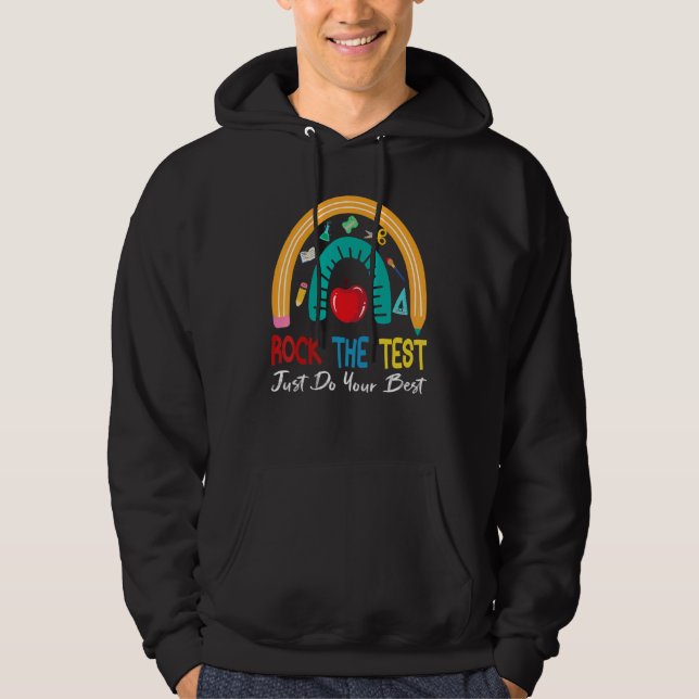 Sudadera Test Day Rock The Test Teacher Testing Day Rainbow (Anverso)