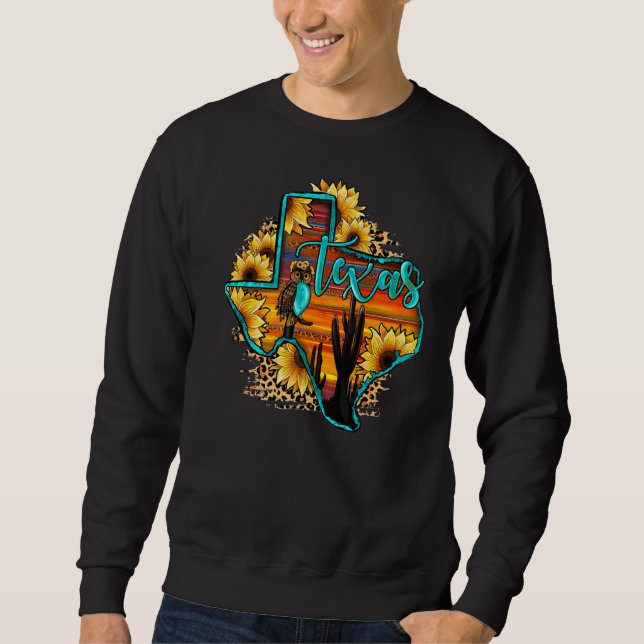 Sudadera Texas Map Piel de vaca Occidental Leopard Sunset G (Anverso)