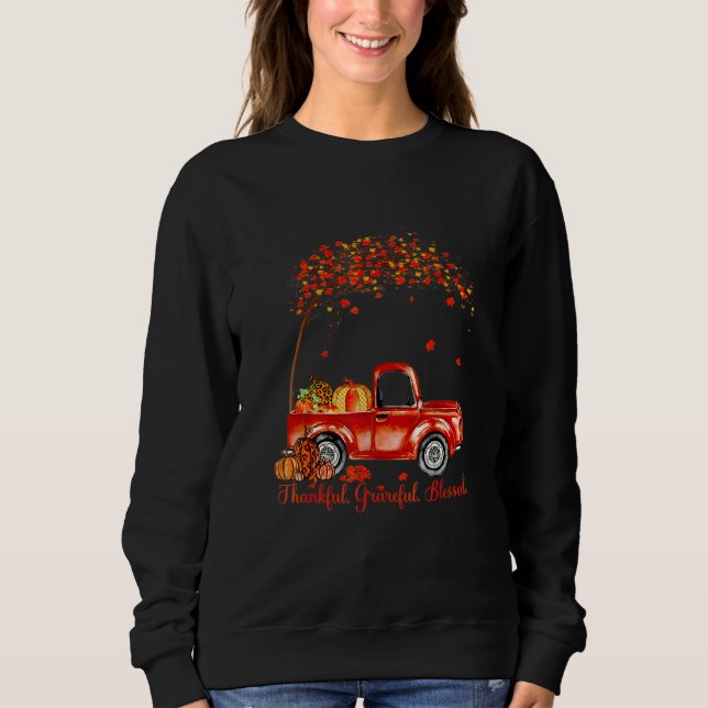 Sudadera Thankful Grateful Blessed Autumn Truck Falling Lea (Anverso)