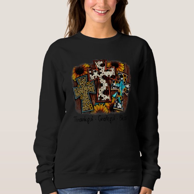 Sudadera Thankful Grateful Blessed Cross Bar Sunflowers Tha (Anverso)