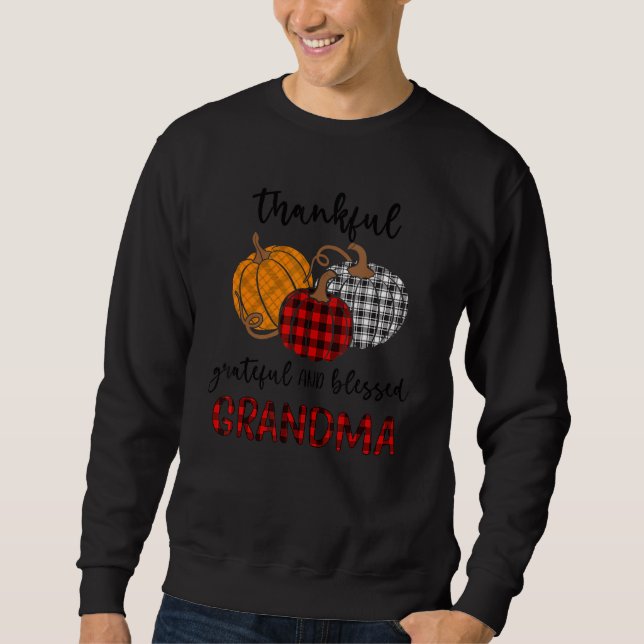 Sudadera Thankful Grateful Blessed Grandma Plaid  Thanksgiv (Anverso)