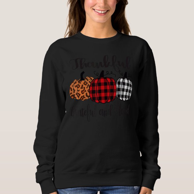 Sudadera Thankful Grateful Blessed Plaid Leopard Pumpkin Th (Anverso)