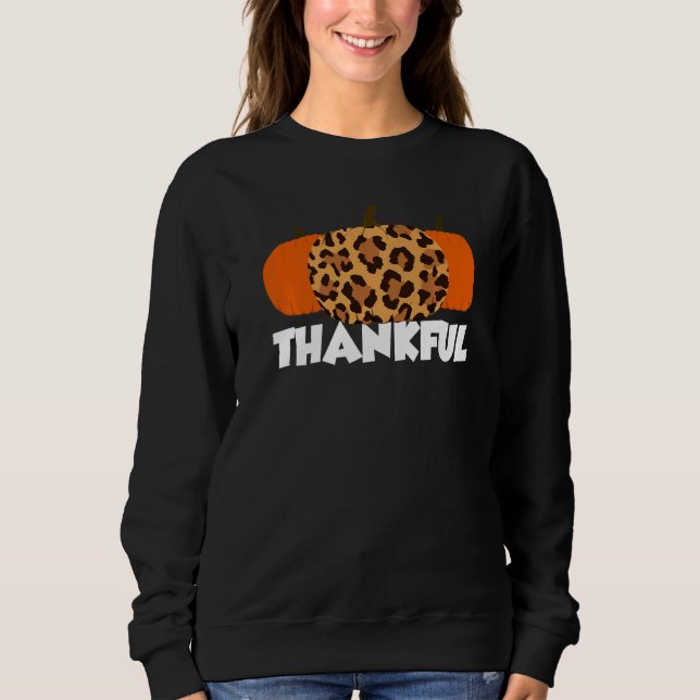 Sudadera Thankful Thanksgiving Pumpkin Leopard   (Anverso)