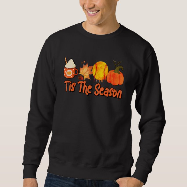 Sudadera Thankful Tis The Season Softball Pumpkin Latte Cof (Anverso)
