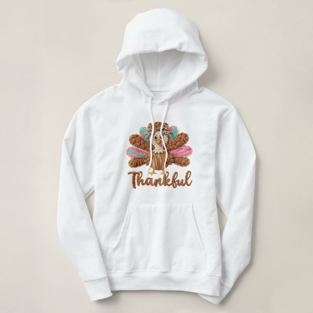Sudadera Thankful Turkey Design – Latch Hook Yarn Crochet S (Diseño del anverso)