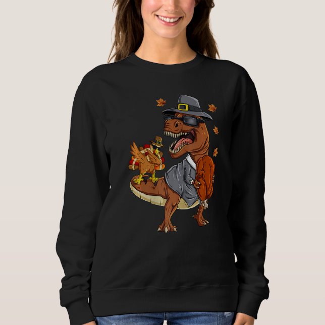 Sudadera Thanksgiving Rex Dabbing Turkey Pilgrim Boys Kids  (Anverso)