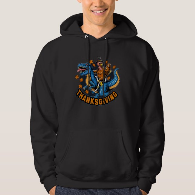 Sudadera Thanksgiving Turkey Chicken riding dinosaurs (Anverso)