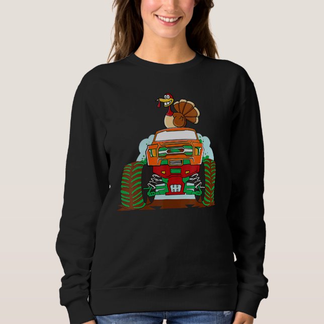 Sudadera Thanksgiving Turkey Riding Monster Truck Boys Kids (Anverso)