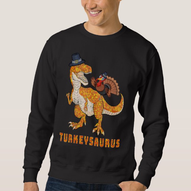 Sudadera Thanksgiving Turkey Riding Saurus Dinosaur Turkey  (Anverso)