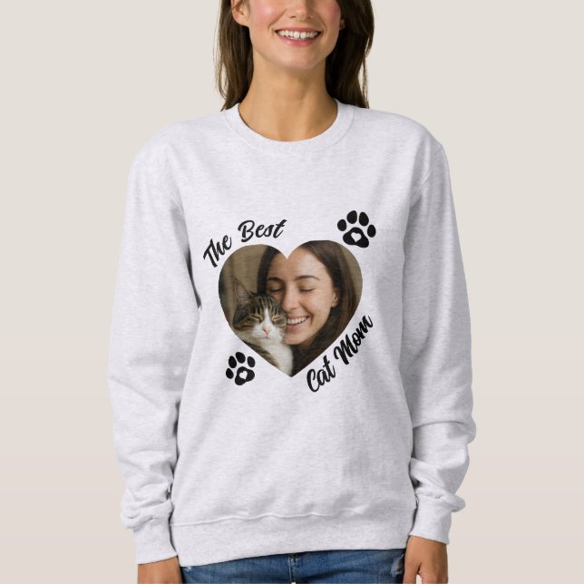 Sudadera "The Best Cat Mom" Personalized Photo Heart  (Anverso)