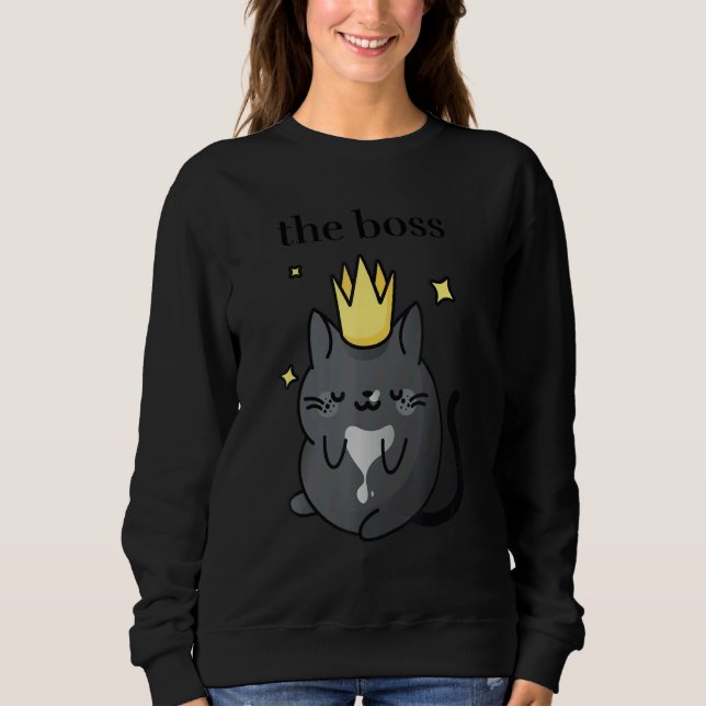 Sudadera The Boss   Black Tuxedo Cat with Crown  Cozy Cat   (Anverso)