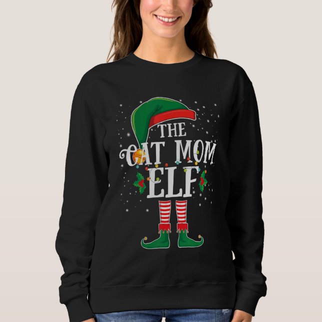 Sudadera The Cat Mom Elf Family Group Matching Christmas Pa (Anverso)