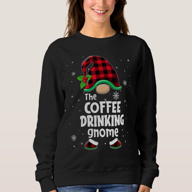 Sudadera The Coffee Drinking Gnome Buffalo Plaid Christmas  (Anverso)