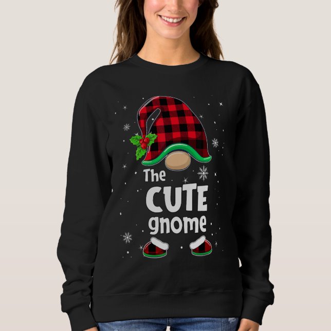 Sudadera The Cute Gnome Buffalo Plaid Christmas Matching Fa (Anverso)