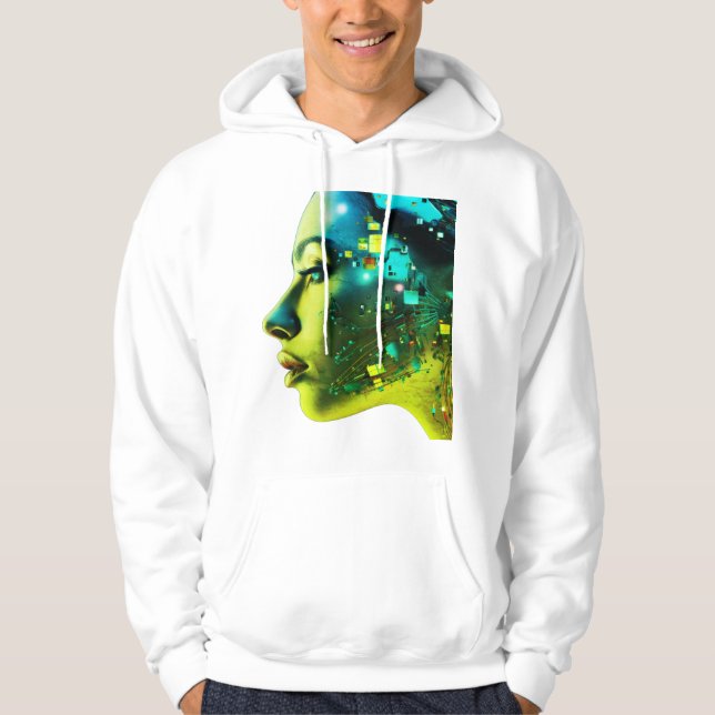 Sudadera The Cyborg Woman on a Cozy Long Sleeve White (Anverso)